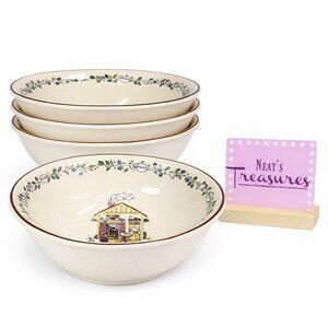 Century HOME SWEET HOME Floral House Oven Safe Stoneware Soup Cereal Bowls Set 4